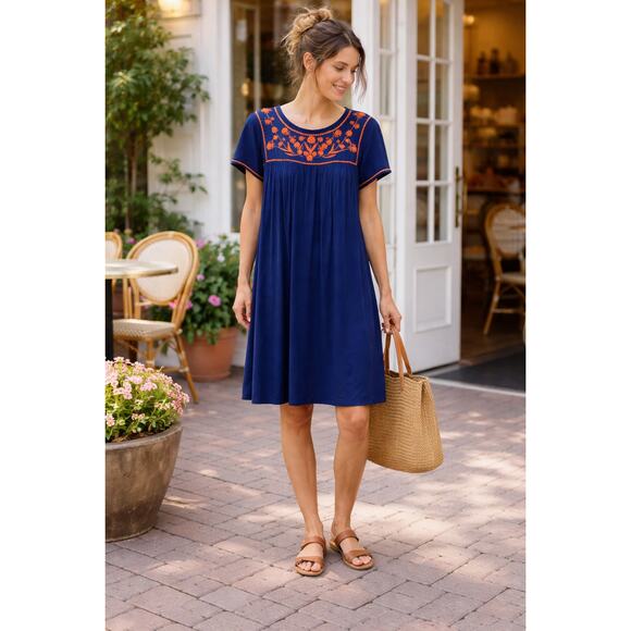 Old Navy Dresses & Skirts - OLD NAVY | Navy Blue/Orange Scandinavian Folk Embroidered Tunic Dress Size Small